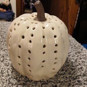 9" Tall Cut Out Ceramic Pumpkin Decoration/Candle Cover